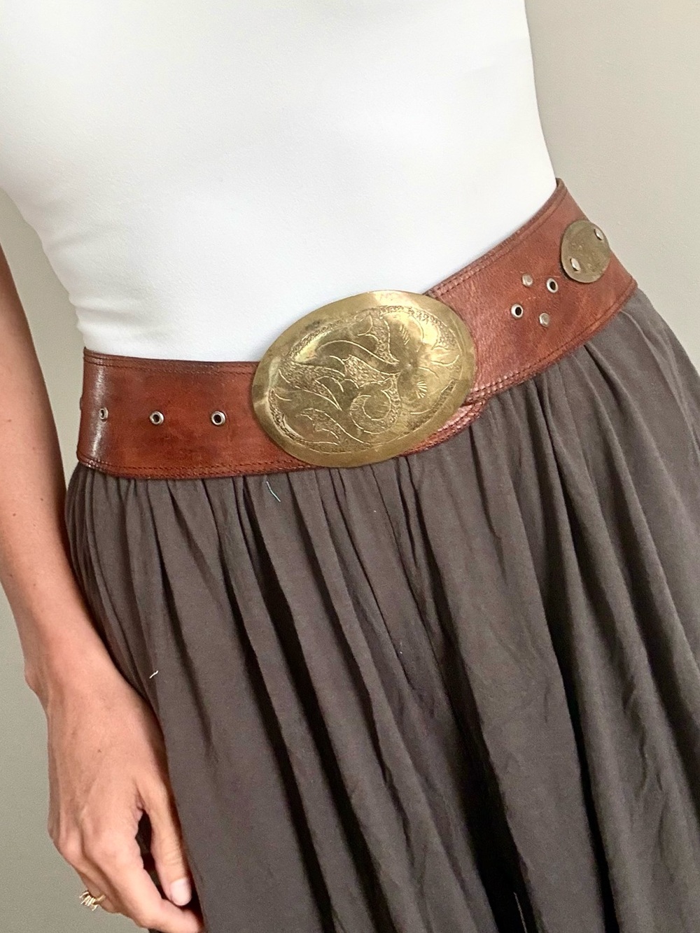 Vintage brass/leather medallion belt